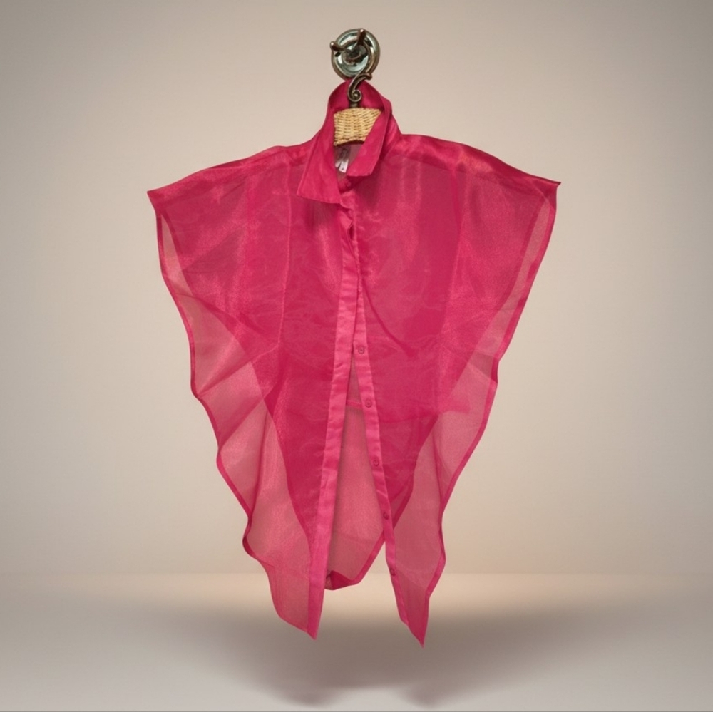 Sheer Hot Pink Pointed Hem Cropped Blouse Edgy Bougie ARTSY Ladies MED NWT - Picture 1 of 5